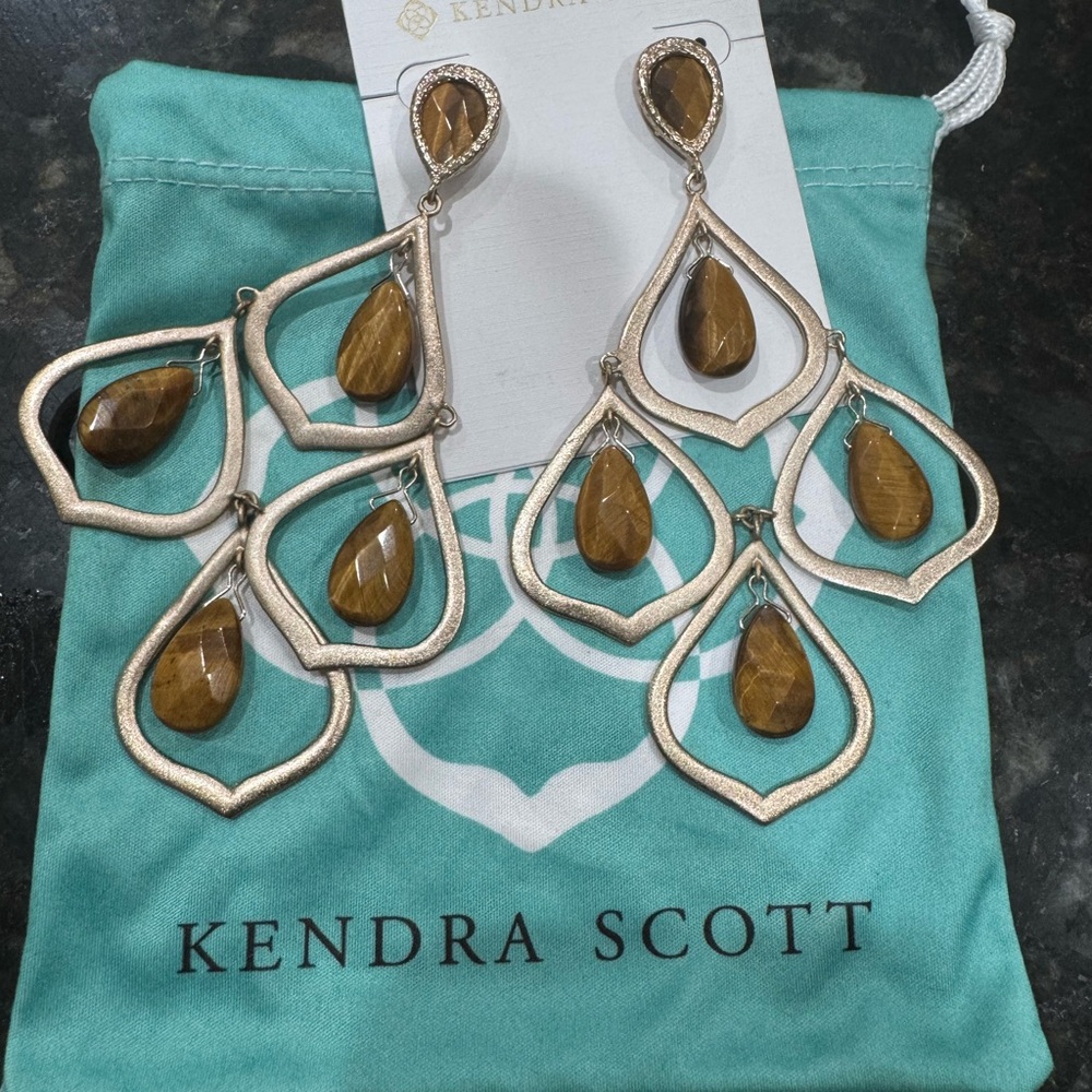 Kendra Scott Gold and Tiger’s Eye Teardrop Earrings